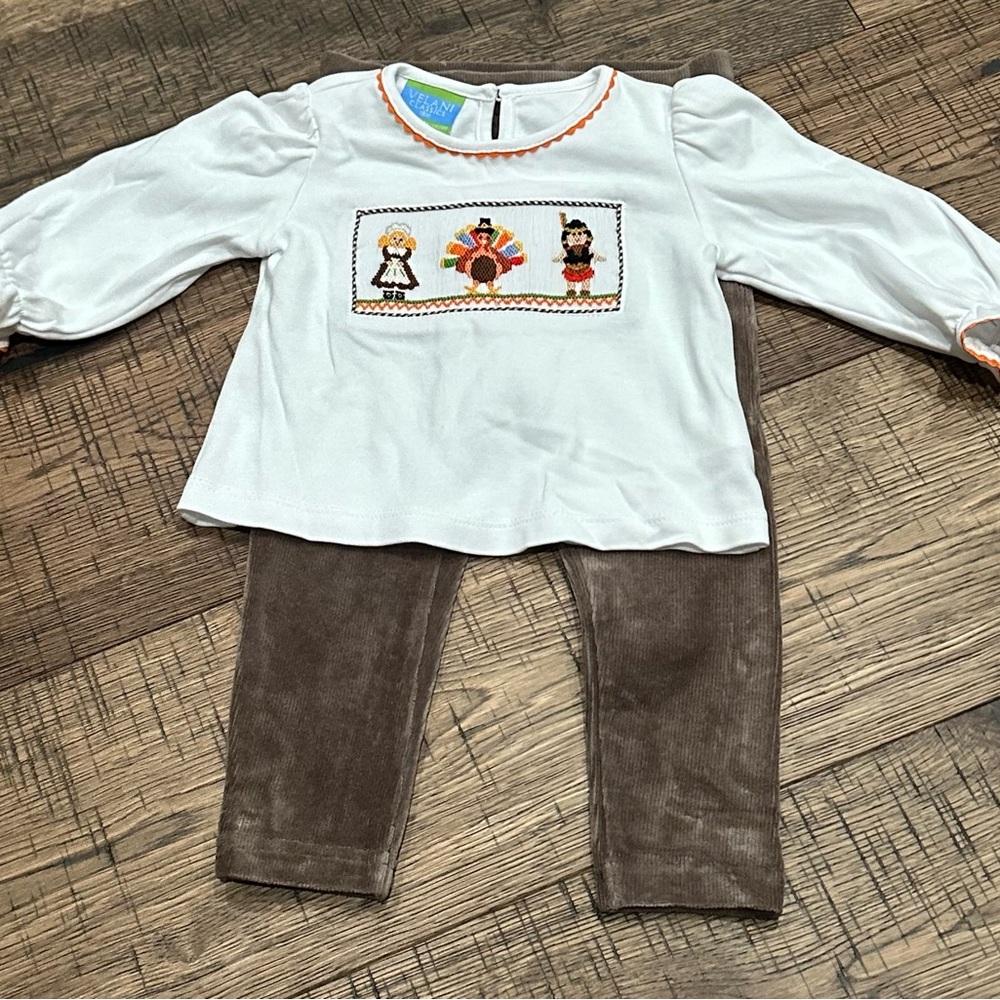 Velani Classics Thanksgiving Smocked Shirt and Stretchy Corduroy Pants.